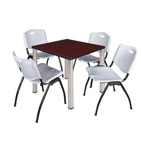 TB3030MHBPCM47GY 30 in. Kee Square Breakroom Table, Mahogany & Chrome & 4 in. M Stack Chairs - Grey